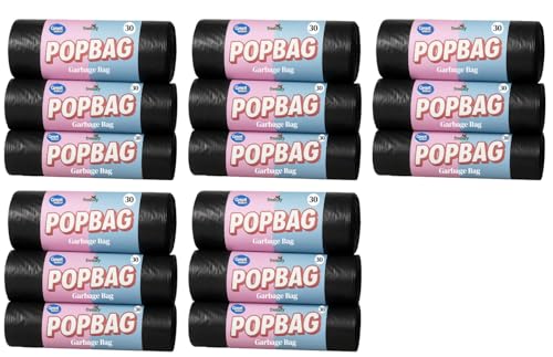 Image of POPBAG Heavy Duty Garbage Bags By Freshify | 450 Pcs | Small - 17 x 19 inch | 30 Bags X 15 Rolls | Black | Leak-Proof And Tear-Resistant Dustbin Bags | Home And Office Mutli Purpose Use (Pack Of 15)