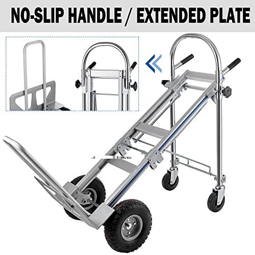 Topdeep 3In1 Aluminum Hand Truck,Convertible Hand Truck Dolly Large Size 1000 Lb Capacity, Utility Cart Converts From Hand Truck To Platform Cart With 10" Hi Tech Rubber Wheels #TOP7
