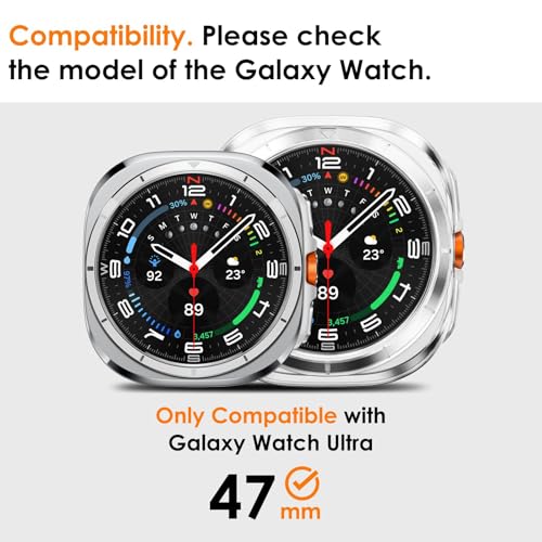 Image of VEMIGON Hard PC Case Compatible with Samsung Galaxy Watch Ultra 47mm 2024 Screen Protector, Anti-Slip Ultra-Thin Scratch Resistant Cover with Tempered Glass for Samsung Watch 7 Ultra - (47mm Clear)