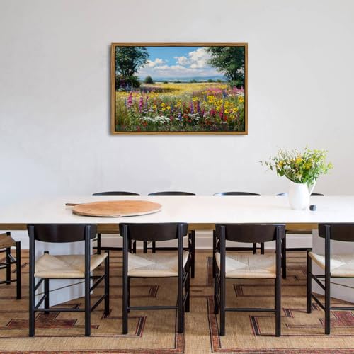 Image of Wildflower Wall Art Flower Meadow Landscape Wall Decor Abstract Flowers Pictures Wall Decor Vintage Farmhouse Floral Canvas Prints Countryside Artwork for Living Room Bedroom Home Decoration 24x36 inch