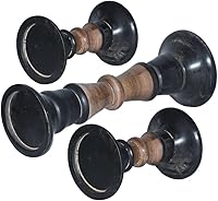 Vista 5 de Juego de tres portavelas de pilar de 6 pulgadas, 12 pulgadas y 6 pulgadas de madera de mango hecho a mano Pulido oscuro