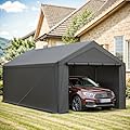Carport, 10×20 Heavy Duty Carports Portable Garage Tent with Removable Sidewalls and Roll-up Door, Carport Canopy with Reinforced Frame (Gray)
