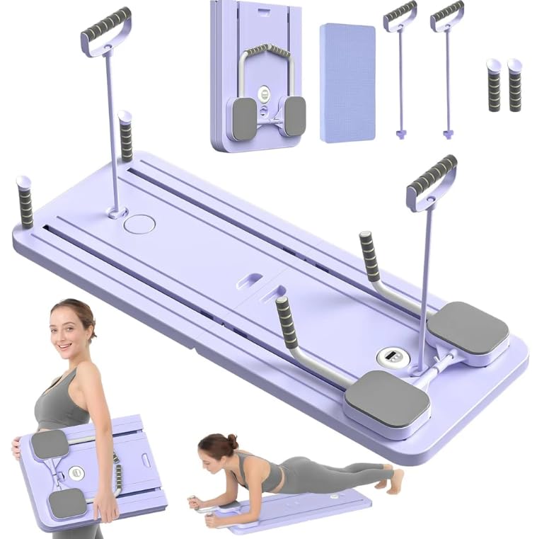 Pilates Reformer Set, Multifunktionaler Ganzkörper-Trainer mit automatischem Rückprall & LED-Zähler, Faltbarer Pilates Reformer Maschine Set für Kernkraft und Bauchmuskeltraining für Männer und Frauen