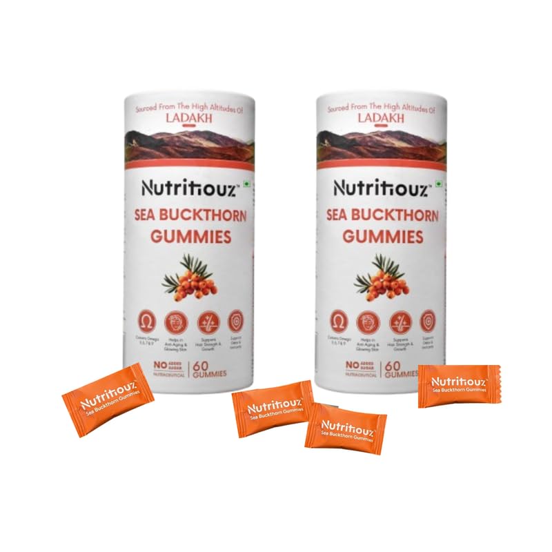 Image of Seabuckthorn Gummies for Immunity & Glowing Skin | Rich in Vitamin C, Omega 3,6,7,9 & Antioxidants | Boosts Immunity, Brightens Skin | Pack of 60 Gummies - Combo of 2