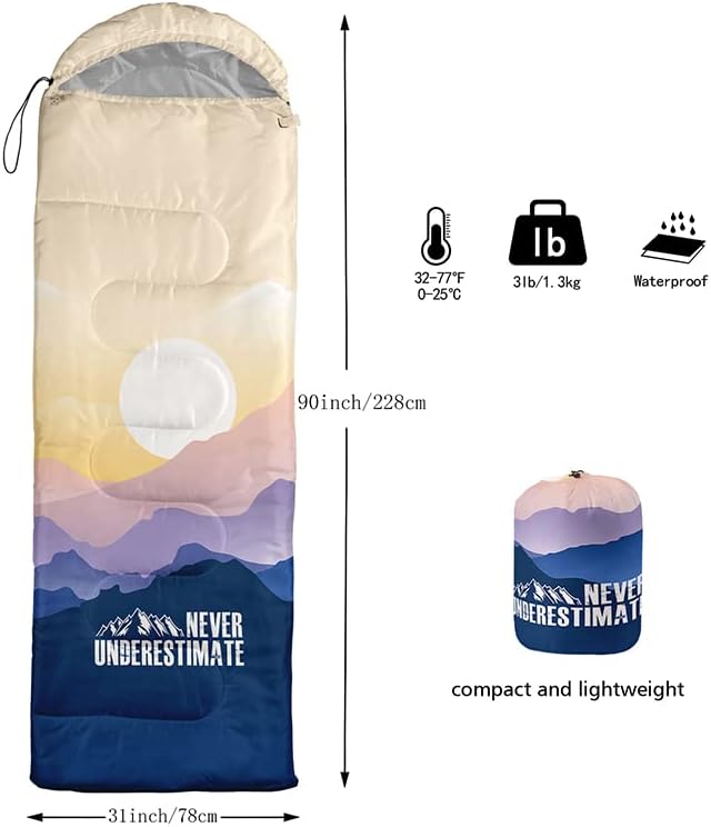 Miniatura 3 de Saco de dormir para adultos y niños, furgoneta de campamento de montaña verde, ligero, cálido, portátil, para interiores y exteriores, impermeable,