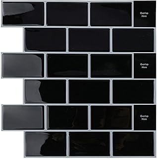 Yoillione 4 Sheets Peel and Stick Wall Tiles Backsplash for Kitchen and Bathroom, 3D Stick on Tiles Metro Subway Tiles Self Adhesive Tile Stickers Black