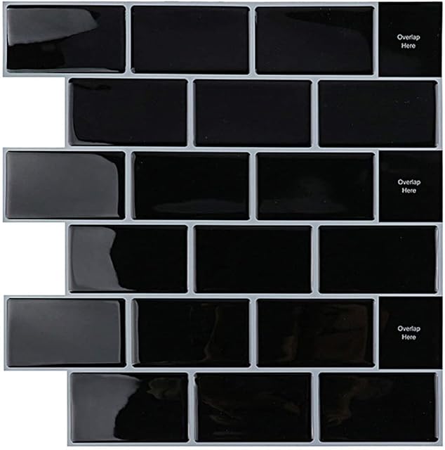 Yoillione 4 Sheets Peel and Stick Wall Tiles Backsplash for Kitchen and Bathroom, 3D Stick on Tiles Metro Subway Tiles Self Adhesive Tile Stickers Black