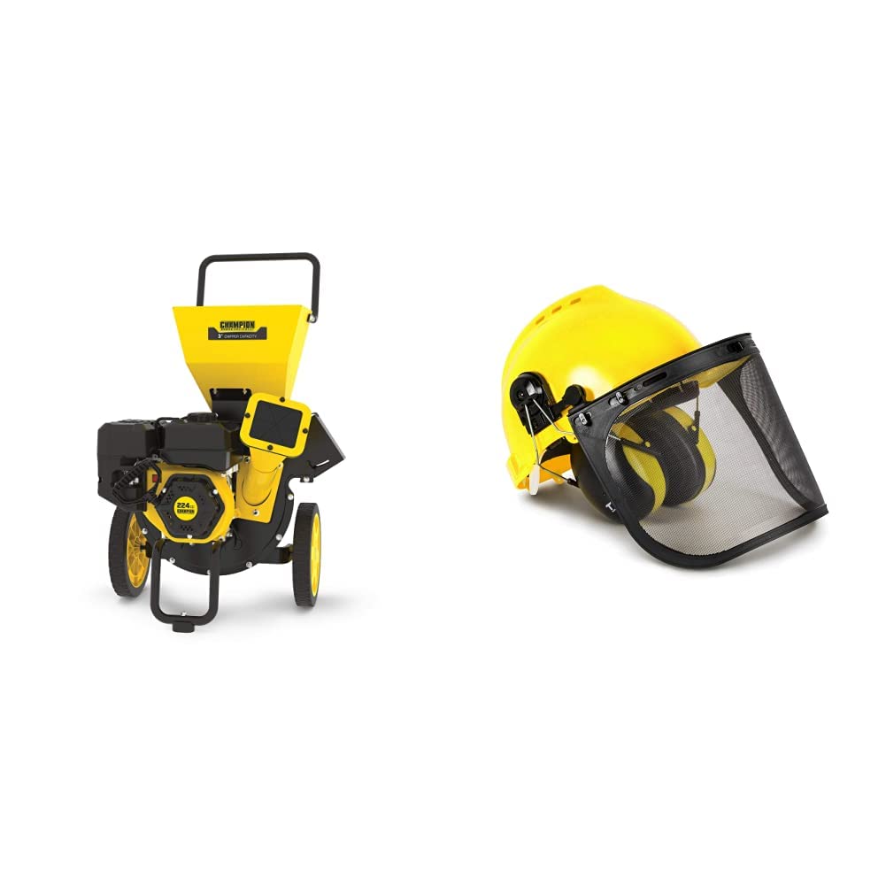 Champion 3-Inch Portable Chipper-Shredder + TR Industrial Forestry Safety Helmet and Hearing Protection System