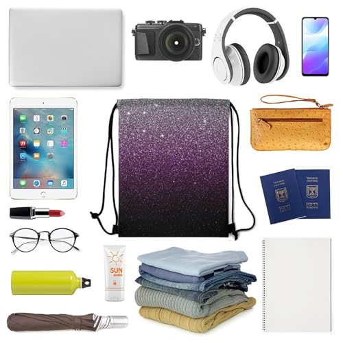 Image of Beam Bag Large Capacity Drawstring Backpack for Volleyball Baseball Sports Workout Gear Travel Men Women, Beautiful Dark Purple Grey Sparkling Glitter Sparkles Pattern Bags