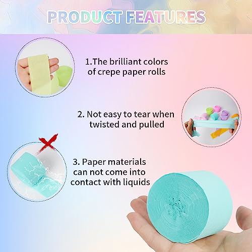 Image of 12 Rolls Crepe Paper Streamers, 12 Colors Pastel Streamers Party Decorations for Birthday Party, Baby Shower, Wedding, Bachelorette Party, Rainbow Party, Colorful Party
