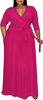 Plus Size Dress for Women - 3/4 Sleeve V Neck Printing Maxi Dresses for Women （XL-6XL） - Buy now