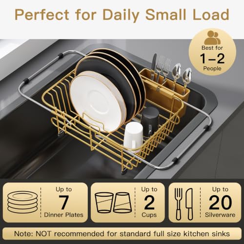 Image of JASIWAY Gold Dish Drying Rack in Sink with Utensil Holder, RV, Apartment