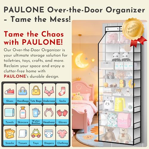 PAULONE Over the Door Organizer Heavy Duty – 96 Lbs Capacity 20 Pair Shoe Rack with Multi-Size Pockets Fits Tall Boots up to 11.8", Breathable Mesh, Metal Hooks – Also for Bags, Toys, Toiletries by PAULONE - Used condition - Image 7