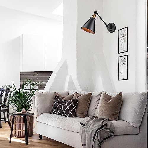 Lámpara de lectura de cabecera con brazo móvil negro y pantalla de cono para dormitorio 7