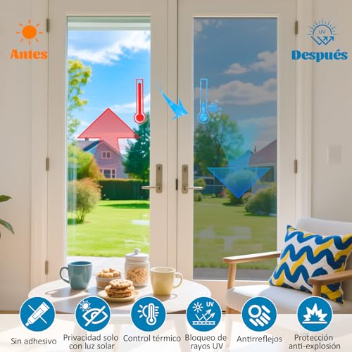 Miniatura 4 de Niviy Vinilo Espejo Para Ventanas Privacidad 44.5x200cm Vinilos Para Cristales Efecto Espejo Anti Uv Anti Calor Vinilo Ventana Privacidad Para Hogar Oficina Plata