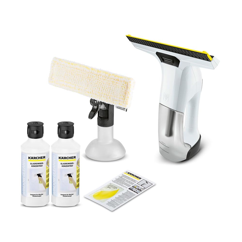 Kärcher WV 6 Plus Fenstersauger weiß (inkl. Zubehör,100 min Akkulaufzeit, Fensterreiniger für Fenster, Fliesen, Dusche und Vitrinen) (inkl. 2x Glasreiniger RM 500)