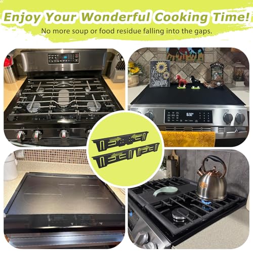 Image of Stove Gap Covers Stainless Steel, Stove Gap Filler Range Trim Kit, Oven Gap Filler for Stove and Counter, Heat-Resistant Stove Gap Guards, Easy Retractable Length 13.8 inch to 27.6 inch, Width 1 inch, Black(2PCS)