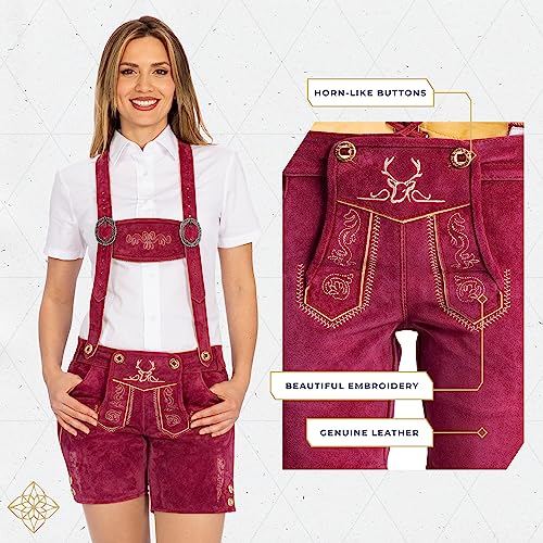 Image of BAVARIA TRACHTEN Authentic Lederhosen Women - Ladies Octoberfest Outfit - Damen Wurstfest Costume - Cherry Red