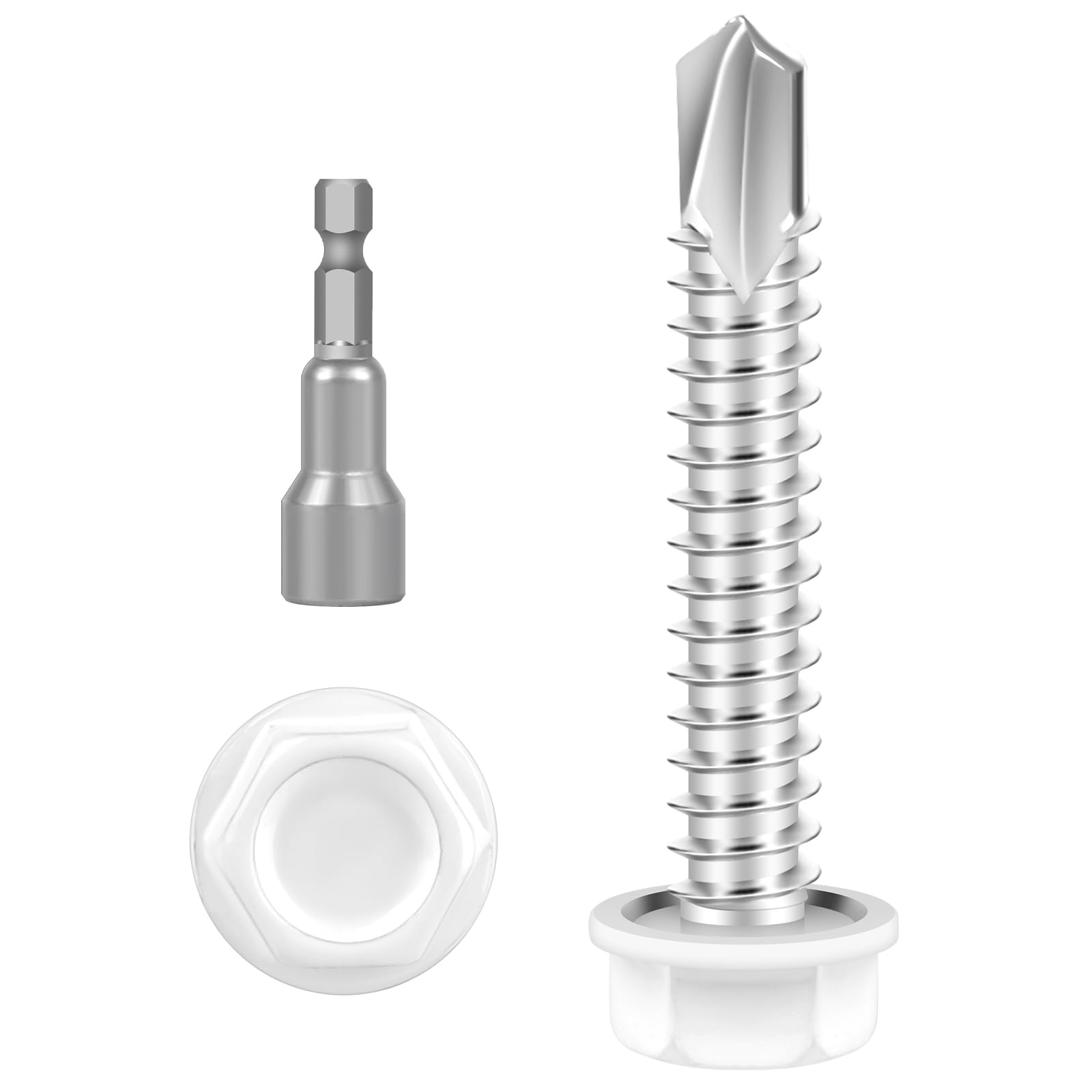 White Self-Tapping Screws - 100 Pack #8 -10