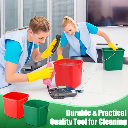 Image of Zhehao 6 Pcs 3 Quart Bucket for Cleaning Small Sanitizer Bucket for Restaurant Square Plastic Pail with Handles for Home, Offices, Commercial Use, Food Service (Red,Green)