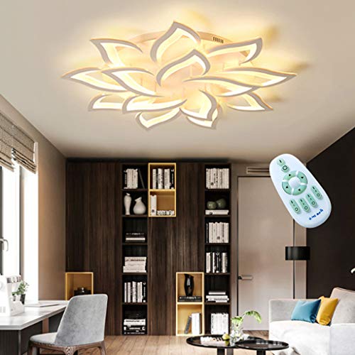 Plafoniera moderna a LED dimmerabile con telecomando, lampada da soffitto a forma di fiore creativa da 54 W, lampadario moderno in metallo acrilico con petali per soggiorno, ristorante, camera da lett