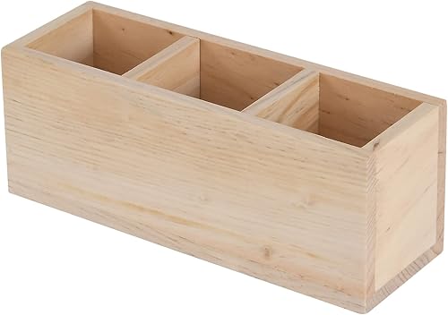 Miniatura 7 de dedoot Soporte remoto de madera para lápices, 3 compartimentos, organizador de madera marrón, 3 secciones, soporte rústico de control remoto para