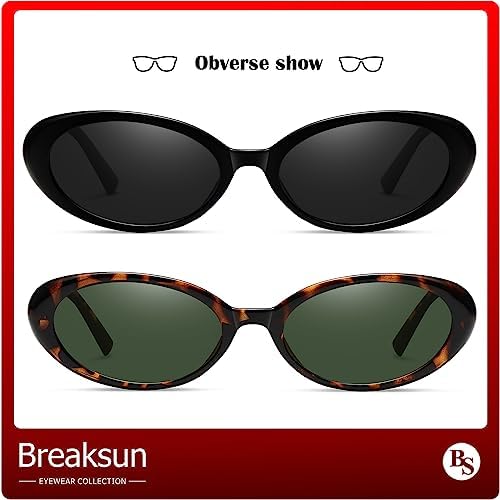 Breaksun Retro Oval Sunglasses for Women Men Fashion Small Oval Sunglasses 90s Vintage Shades