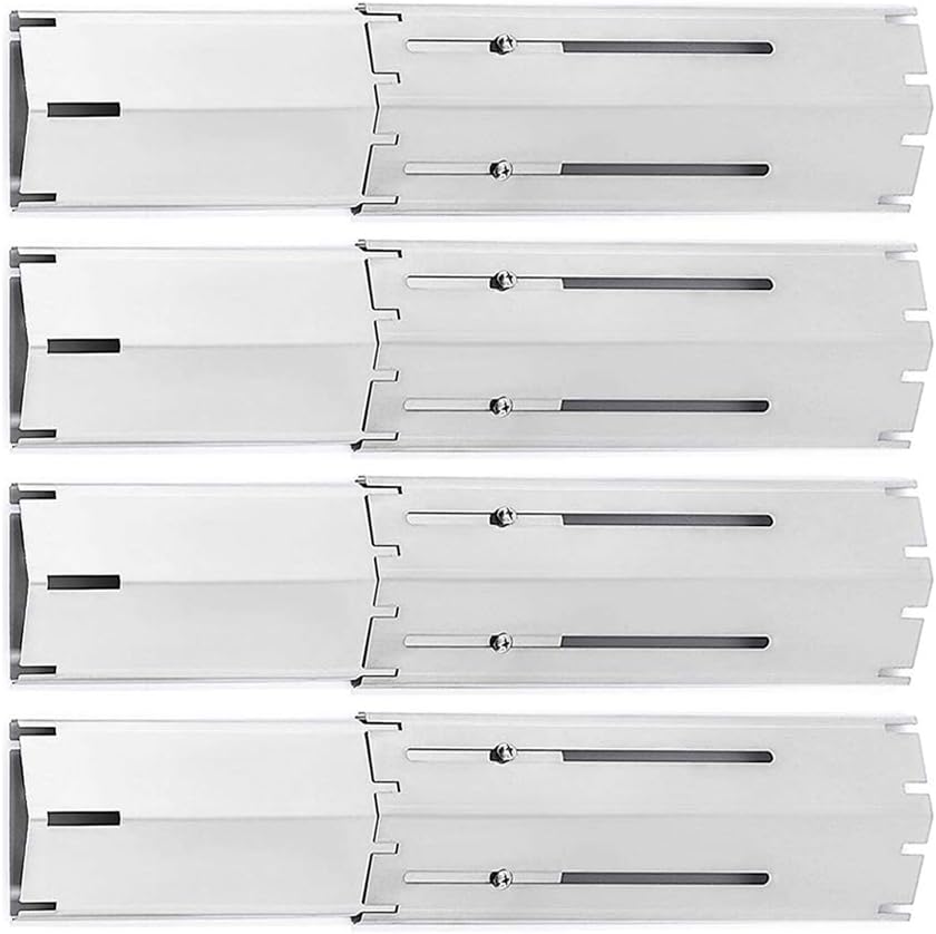 BBQration 4-Pack Extends from 11.75" up to 21" L Universal Replacement Heavy Duty Adjustable Stainless Steel Heat Plate Shield, Flavorizer Bar, Heat Tent, Burner Cover, Flame Tamer for Gas Grill
