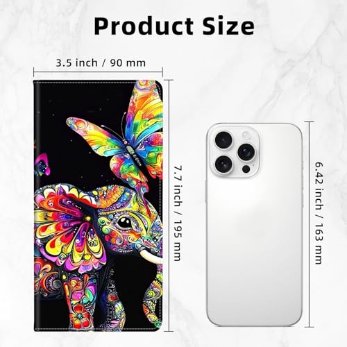 Slim Thin RFID Blocking Credit Card Wallets, Long Wallet for Women, Bifold PU Leather Credit Card Holder Cute Cash Clutch Colorful Floral Elephant Long Billfold, Button Protection2