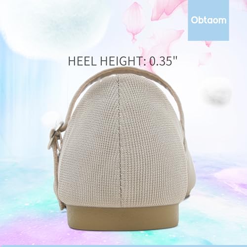 Image of Obtaom Mary Jane Flat Shoes Round Toe Ballet Flats for Women Dressy Fabric Business Flats Comfortable Classic Strap Flats for Office