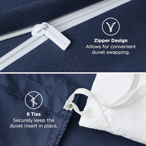 Image of Bedsure Duvet Cover King Size - Only Includes 1 Duvet Cover (104 inchx90 inch), Hotel Luxury Soft Double Brushed All Season Bedding for Kids & Adults, Zipper Closure, Navy Blue (No Comforter, No Pillow Shams)