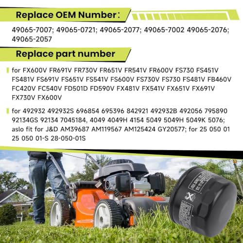 Image of (4-Pack) 49065-0721 Oil Filter Replace 49065-7007 OEM | Compatible with Kawasaki FR600V FR651V FR691V FR730V FS651V FX600V FX730V FS691V FX691V Engine