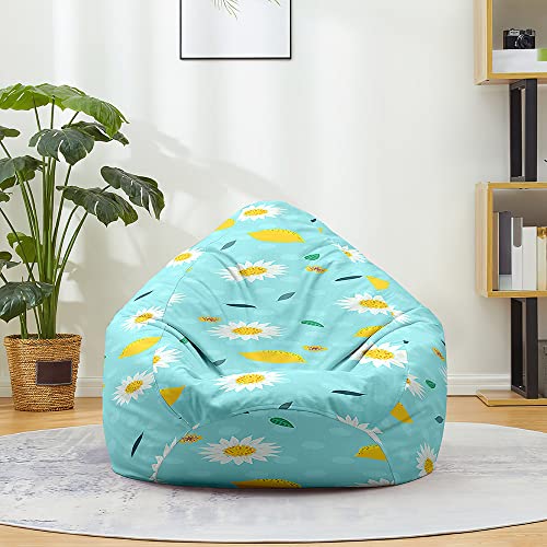 Fasbuy Puff Gigante con Asa, Sin Relleno, Patrón de Margarita, XXL Puff Gamer, Salon Bean Bag para Adultos/Juvenil/Niños, Exteriores y Interiores (Azul Claro,130x150cm)