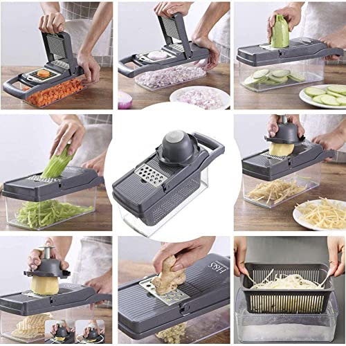 H&S Professional 12-in-1 Vegetable Chopper - 7 Blade Slicer, Onion Mincer, Cutter, Dicer with Container - A Pro Food Chopper in White & Grey - Image 4
