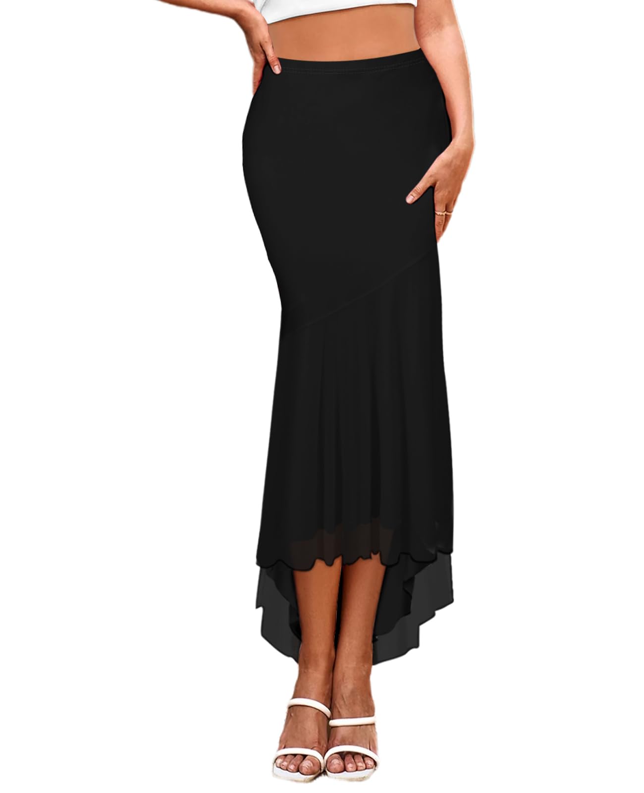SEBOWEL Womens Floral Mesh Maxi Skirt High Waist Bodycon Long Pencil Skirt Boho Style Trendy Skirts for Women