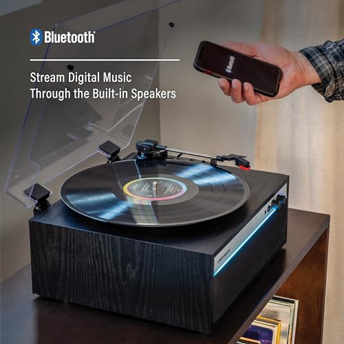 Crosley CR6048A-BK Strobe Bluetooth Vinyl Record Player with Music Sync Color Changing LED Lights, Black - Les Beatles, Paul McCartney, John Lennon, RIngo Starr, George Harrison Crosley CR6048A-BK Strobe Bluetooth Vinyl Record Player with Music Sync Color Changing LED Lights, Black – Image 4
