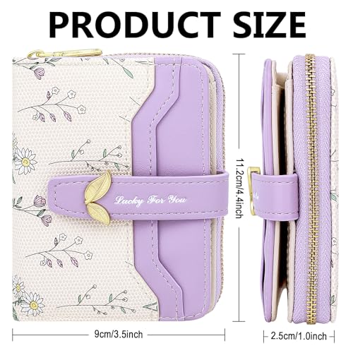 Cute Purple Flower Wallet for Women Small Kawaii Coin Purse with ID Window Compact Lightweight and Stylish Design Cash Wallet for Ladies4
