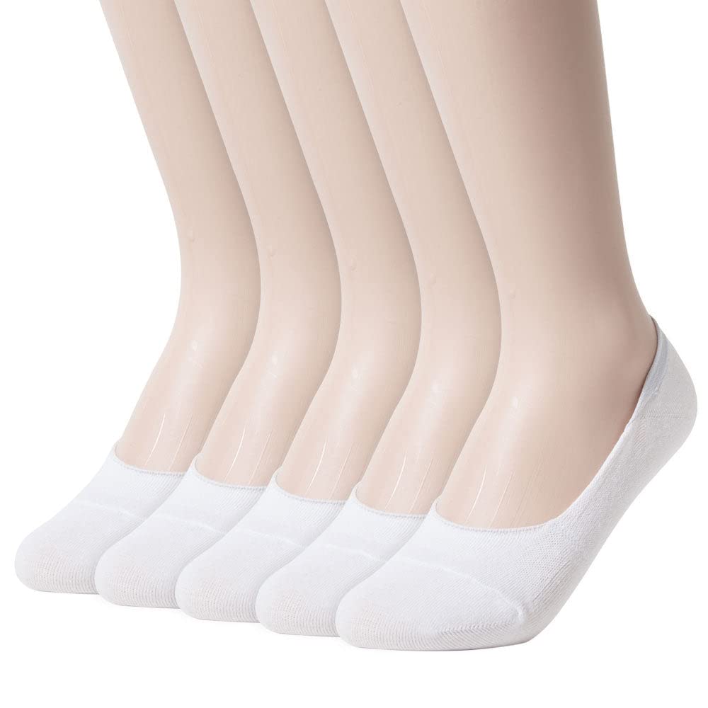 Sockstheway Womens Anti-Slip No Show Socks, Low Cut Liner Socks, Medium, White, 5 Pairs