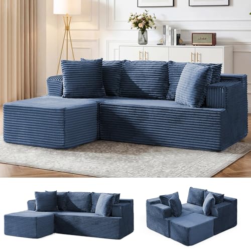 Korser Cloud Modular Sectional Sofa with L-Shaped, Boneless Couches for Living Room, Fluffy Comfy Corduroy Deep Seat with Ottoman, Bedroom, Apartment, No Assembly Required