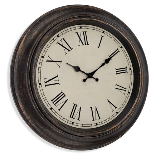 Image of Foxtop Large Bronze Wall Clock 18 Inch Silent Non Ticking Battery Operated Classic Vintage Retro Wall Clock Decorative for Living Room Kitchen Home Office (Roman Numerals)