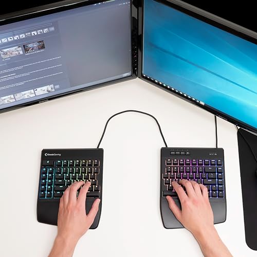 Image of KINESIS Gaming Freestyle Edge RGB Split Mechanical Keyboard | Cherry MX Speed Silver Switches | RGB | Ergonomic | Detachable Palm Support | Fully Programmable | TKL | Available Tenting