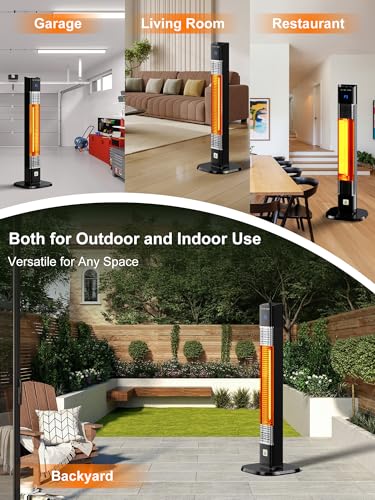 Uthfy Electric Outdoor Patio Heater,1500W Infrared Heater with 24H Timer, Remote, Waterproof, Quiet Portable Space Heater for Large Room, 35” Tower Heater for Indoor Garage, Balcony, Backyard, Shop