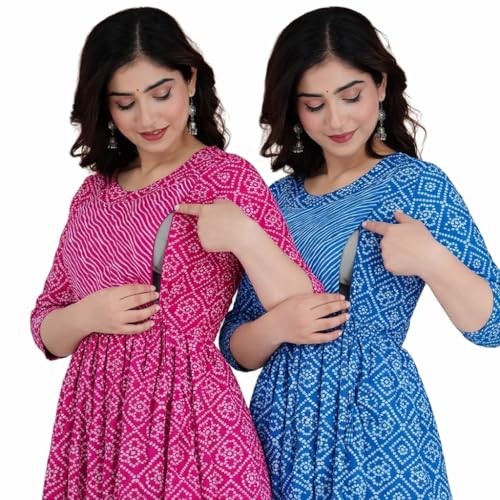 Image of Women's Maternity Kurti for Feeding Zippers |Easy Breastfeeding Kurti for Nursing Pre and Post Pregnancy (Combo of 2 Kurti)