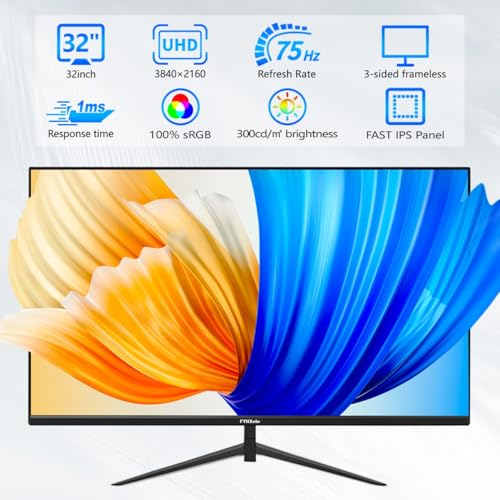 Image of 32 Inch 4K UHD 3840 * 2160 Computer Monitor 75hz 1MS, IPS Monitor for Design, Casual Gaming, Work, Ultra-Slim Bezel Monitor Support Adaptive-Sync,100% sRGB,HDR,2X DP & 2X HDMI, VESA 100 * 100mm