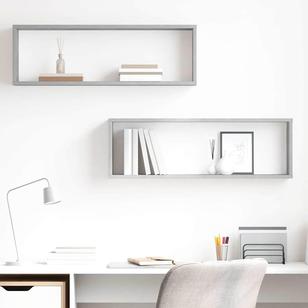 Générique Wandwürfel, 2 Stück, grau, Beton, Holz, Würfel-Design für Bücher, CDs, Blumen, separate oder gemeinsame Montage, einfache und elegante Wanddekoration