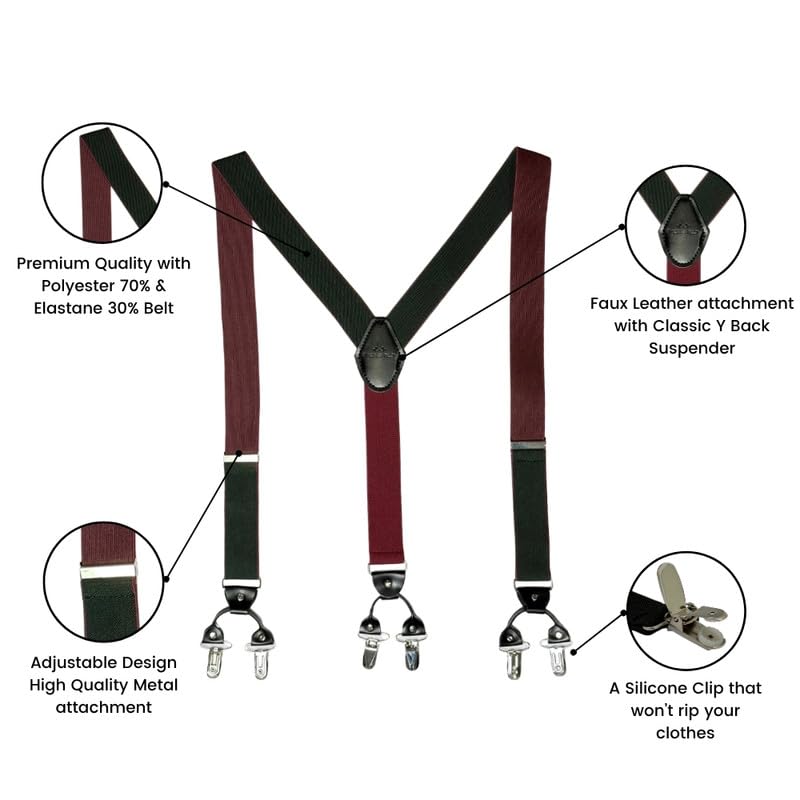 Image of The Tie Hub Suspenders for Men | Slim Clip-On Y-Back Elastic Braces | Adjustable 1.25 Inch | Formal Wedding Office