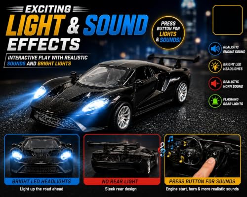 Image of TEC TAVAKKAL 1:36 Scale Diecast Metal Toy Car with Openable Doors, Pull-Back Action, LED Lights & Music - Premium Mini Sports Car Model for Kids & Collectors (Mclaren Black Small)