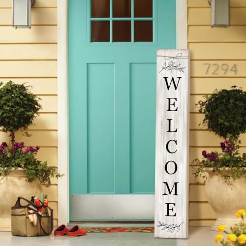Welcome Sign for Front Porch Standing - Wooden Vertical...