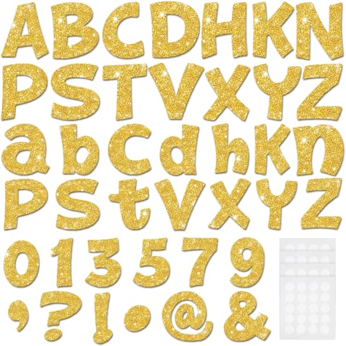 Image of Colarr 216 Pcs Gold Glitter Bulletin Board Letters for Classroom Number Alphabet Punctuation Symbol Cutout 4'' Die-Cut Poster Letter with Adhesive Dot School Graduation Party Holiday Decor Display