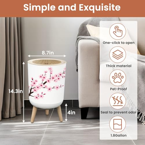 Bote de basura pequeño con tapa flor cerezo 1.8 gal miniatura 2